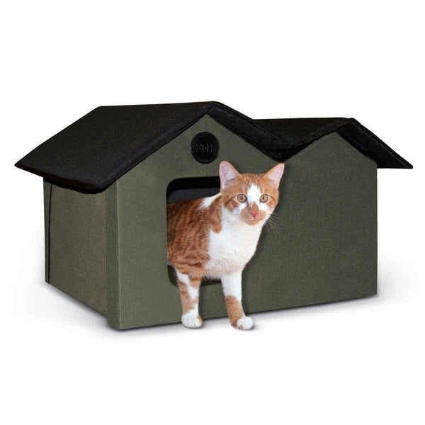 K&H Pet Products Unheated Outdoor Kitty House Extra Wide Olive / Black 21.5" x 26.5" x 15.5:-Cat-K&H Pet Products-PetPhenom