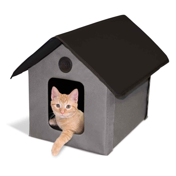K&H Pet Products Unheated Outdoor Kitty House Gray / Black 22" x 18" x 17"-Cat-K&H Pet Products-PetPhenom