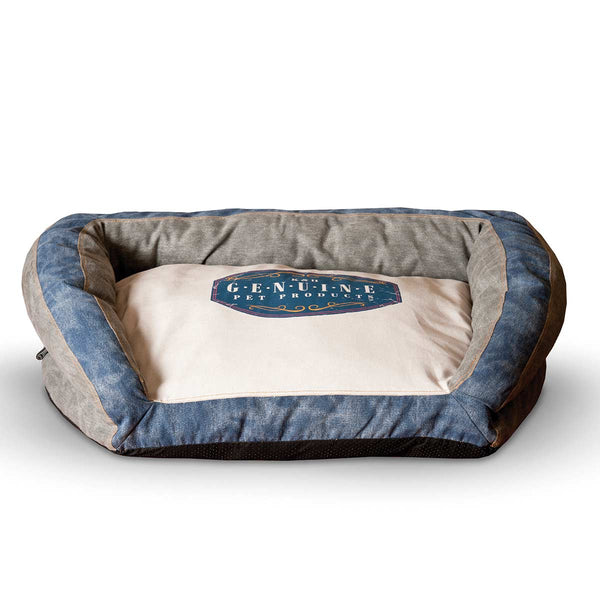 K&H Pet Products Vintage Bolster Pet Bed Genuine Logo Small Gray / Blue 21" x 30" x 7"-Dog-K&H Pet Products-PetPhenom