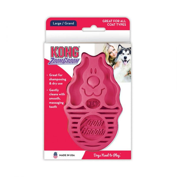 Kong ZoomGroom Dog Brush - Raspberry, Large-Dog-KONG-PetPhenom