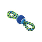 Kruuse_Pet BUSTER Bungee Rope Dog Toy, Double Handle with Tennis Ball - 8 in - Blue/Lime-Dog-Kruuse_Pet-PetPhenom