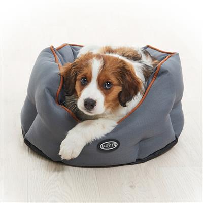 Kruuse_Pet BUSTER Cocoon Bed in Steel Grey/Leather Brown Piping -18 in-Dog-Kruuse_Pet-PetPhenom