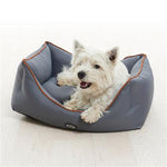 Kruuse_Pet BUSTER Sofa Bed in Steel Grey/Leather Brown Piping -60 x 28 in-Dog-Kruuse_Pet-PetPhenom
