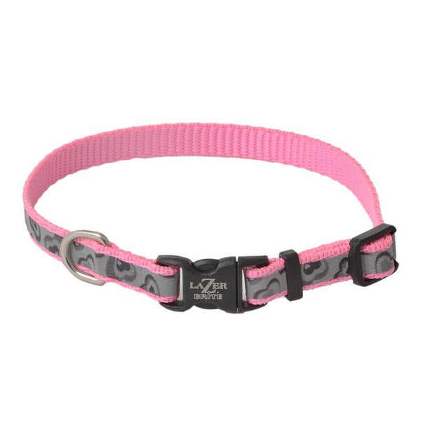 Lazer Brite Pink Hearts Reflective Adjustable Dog Collar, 8"-12" Long x 3/8" Wide-Dog-Coastal Pet Products-PetPhenom