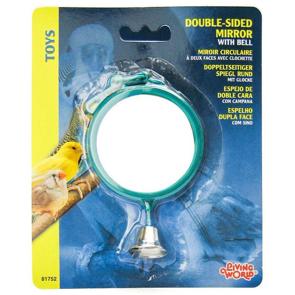 Living World Double Sided Mirror with Bell Bird Toy, 1 Pack - (Assorted Colors)-Bird-Living World-PetPhenom
