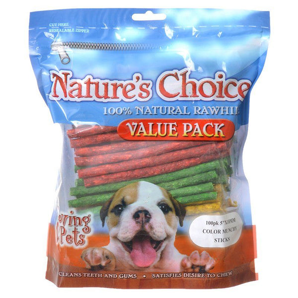 Loving Pets Nature's Choice Rawhide Munchy Stick Value Pack, 100 Pack (5" Assorted Munchy Sticks)-Dog-Loving Pets-PetPhenom