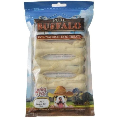 Loving Pets Pure Buffalo Dog Treats - Pressed Bully Bone, 4" Bones (5 Pack)-Dog-Loving Pets-PetPhenom