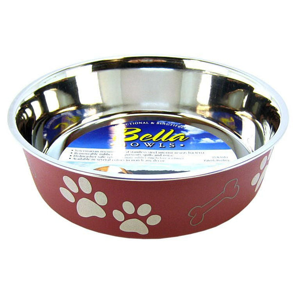 Loving Pets Stainless Steel & Merlot Dish with Rubber Base, Large - 8.5" Diameter-Dog-Loving Pets-PetPhenom