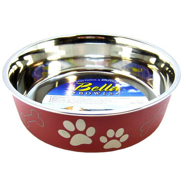 Loving Pets Stainless Steel & Merlot Dish with Rubber Base, Medium - 6.75" Diameter-Dog-Loving Pets-PetPhenom