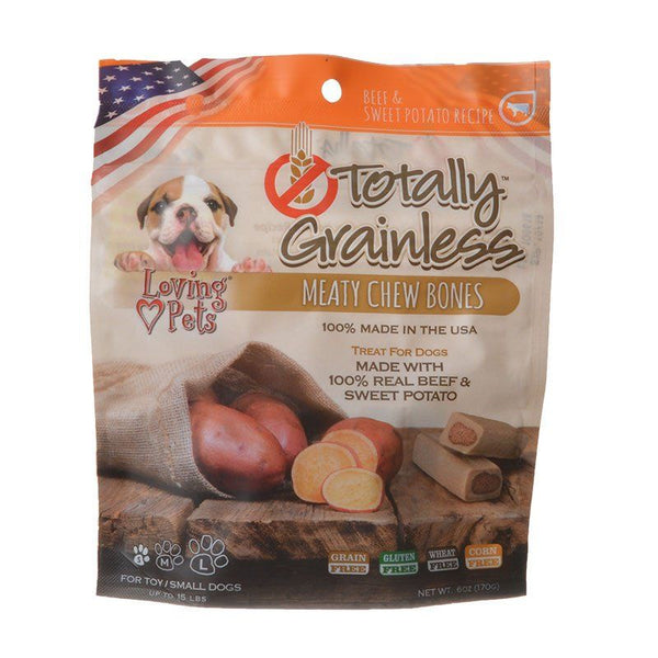 Loving Pets Totally Grainless Meaty Chew Bones - Beef & Sweet Potato, Toy/Small Dogs - 6 oz - (Dogs up to 15 lbs)-Dog-Loving Pets-PetPhenom