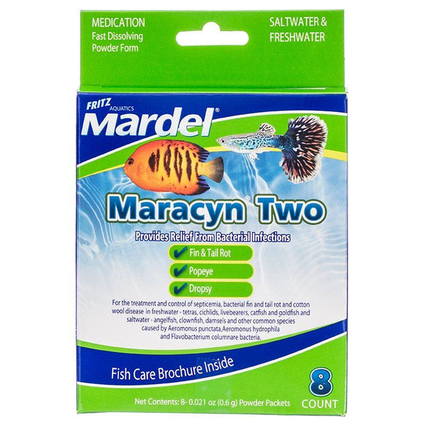 Mardel Maracyn Two Antibacterial Aquarium Medication - Powder, 8 Count - (8 x 0.021 oz Powder Packets)-Fish-Mardel-PetPhenom