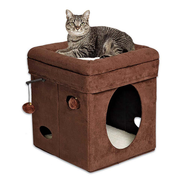 Midwest Curious Cat Cube Brown 15.125" x 15.125" x 16.5"-Cat-Midwest-PetPhenom