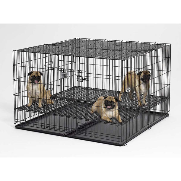 Midwest Puppy Playpen with Plastic Pan and 1" Floor Grid Black 48" x 48" x 30"-Dog-Midwest-PetPhenom