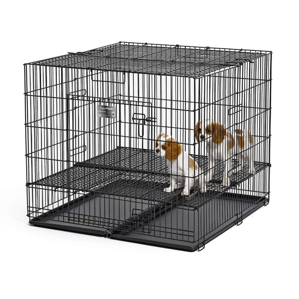 Midwest Puppy Playpen with Plastic Pan and 1/2" Floor Grid Black 36" x 36" x 30"-Dog-Midwest-PetPhenom
