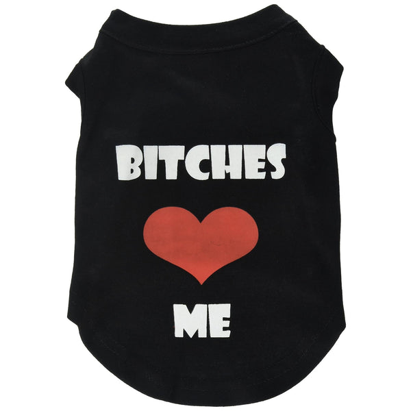 Mirage Pet Products Bitches Love Me Screen Print Shirt, Small, Black