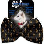 Mirage Pet Products Black and Gold Fleur de Lis Pet Bow Tie Collar Accessory with Velcro