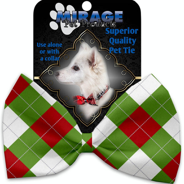 Mirage Pet Products Christmas Argyle Pet Bow Tie Collar Accessory with Velcro