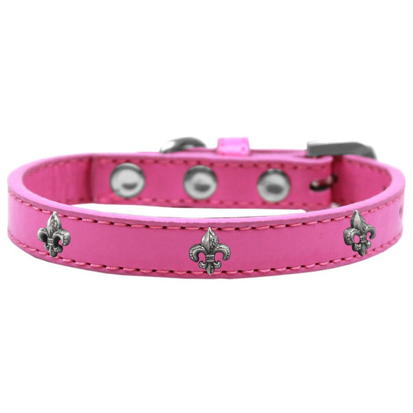 Mirage Pet Products Fleur De Lis Widget Dog Collar, Size 10, Bright Pink/Silver