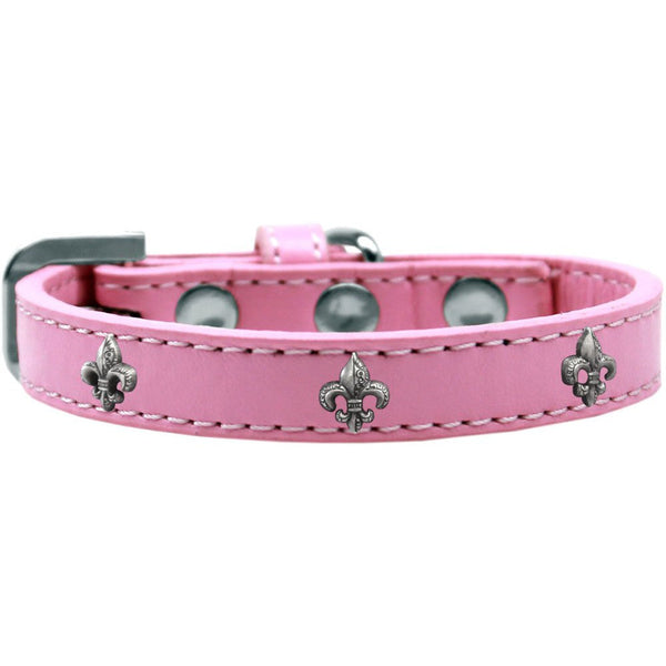 Mirage Pet Products Fleur De Lis Widget Dog Collar, Size 16, Light Pink/Silver