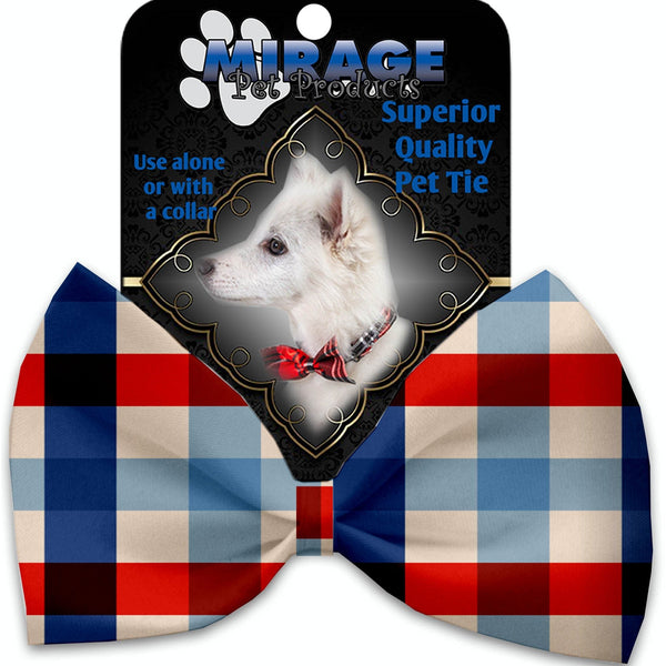 Mirage Pet Products Patriotic Plaid Pet Bow Tie Collar Accessory with Velcro