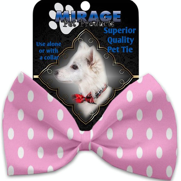 Mirage Pet Products Pink Polka Dots Pet Bow Tie Collar Accessory with Velcro