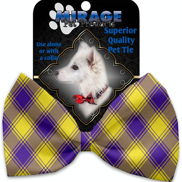 Mirage Pet Products Purple and Yellow Plaid Pet Bow Tie Collar Accessory with Velcro