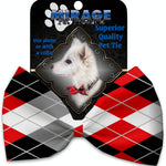 Mirage Pet Products Red and Grey Argyle Pet Bow Tie Collar Accessory with Velcro