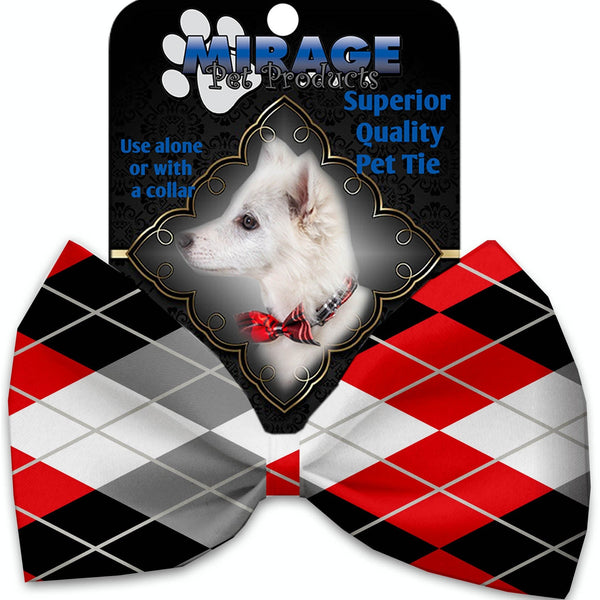 Mirage Pet Products Red and Grey Argyle Pet Bow Tie Collar Accessory with Velcro