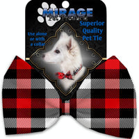 Mirage Pet Products Red and White Buffalo Check Pet Bow Tie Collar Accessory with Velcro