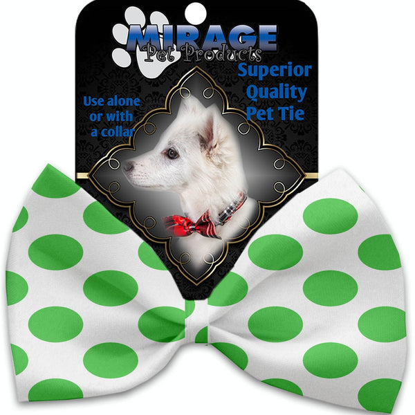 Mirage Pet Products White and Green Dotted Pet Bow Tie Collar Accessory with Velcro