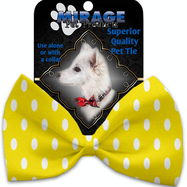 Mirage Pet Products Yellow Polka Dots Pet Bow Tie Collar Accessory with Velcro