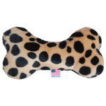 MiragePet 6" L x 3" W Soft Squeaky Plush Bone Shape Dog Toy - Brown Leopard