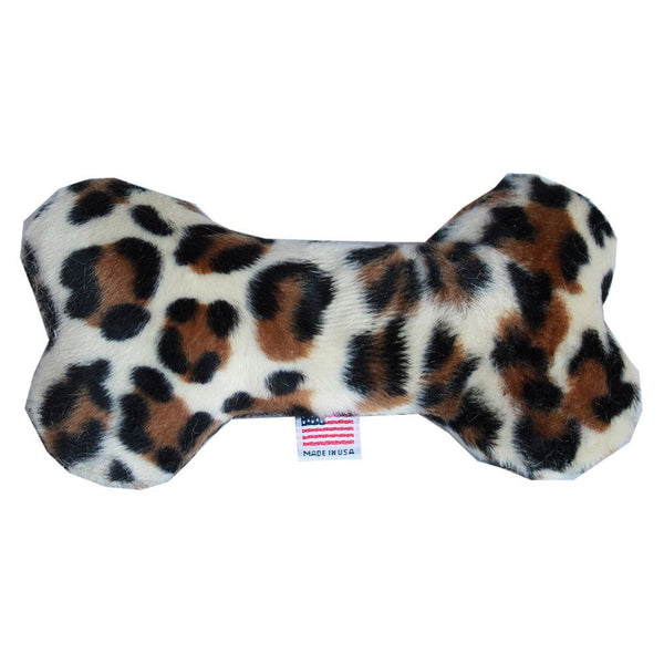 MiragePet 6" L x 3" W Soft Squeaky Plush Bone Shape Dog Toy - Jaguar