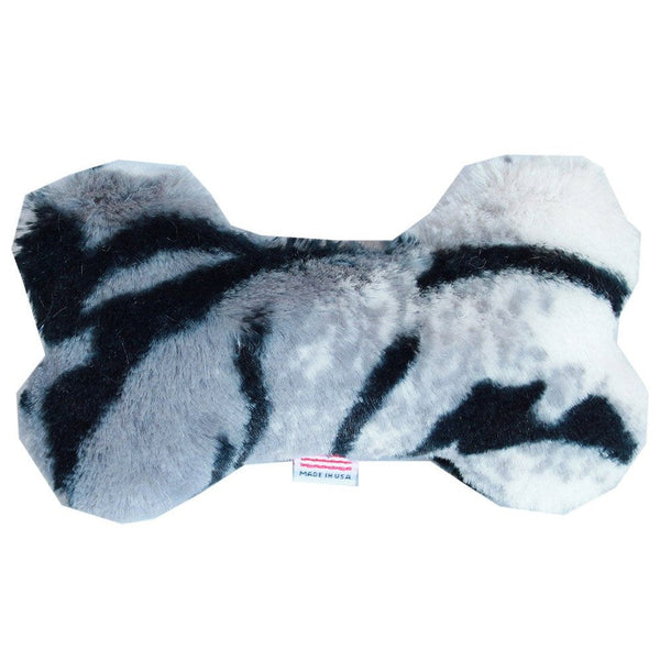 MiragePet 6" L x 3" W Soft Squeaky Plush Bone Shape Dog Toy - Siberian Tiger