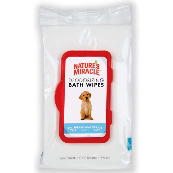 Natures Miracle Deodorizing Dog Bath Wipes Spring Waters, 100 count-Cat-Natures Miracle-PetPhenom