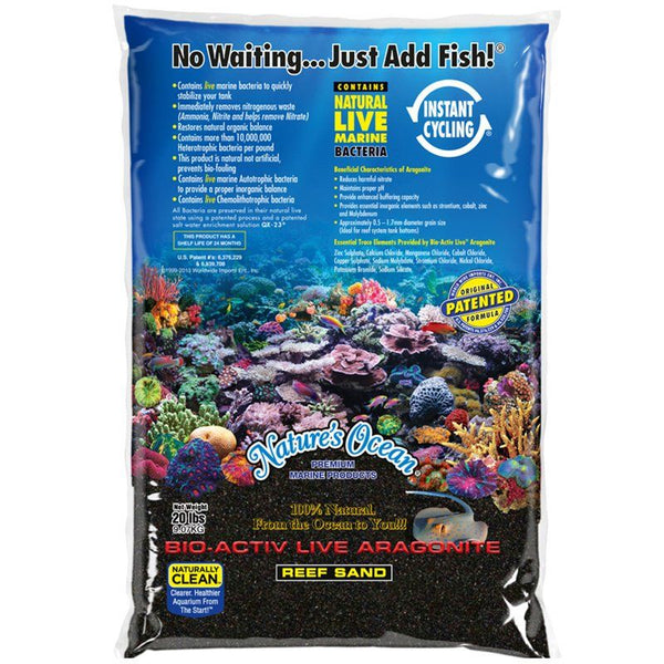 Nature's Ocean Black Beach Bio-Activ Live Aragonite Reef Sand, 20 lbs (0.5-1.5 mm Grain)-Fish-Nature's Ocean-PetPhenom