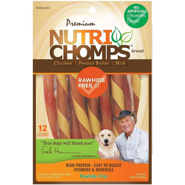 Nutri Chomps Mini Twist Dog Treat Peanut Assorted Flavors, 12 count-Dog-Nutri Chomps-PetPhenom