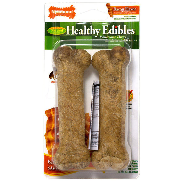 Nylabone Healthy Edible Bone Twin Pack Bacon Medium Brown 5.5" x 1.5" x 1"-Dog-Nylabone-PetPhenom