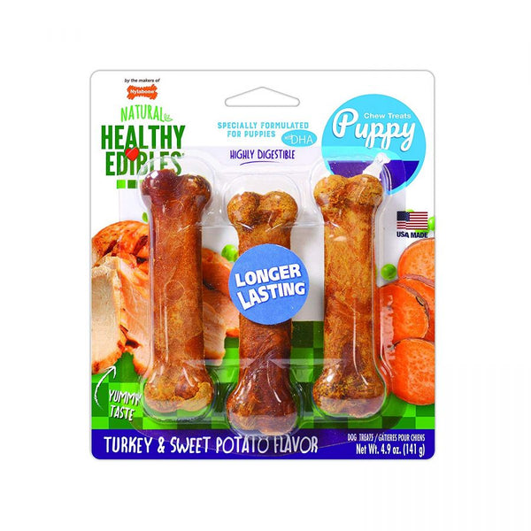 Nylabone Healthy Edibles DHA Puppy Chews - Turkey & Sweet Potato, Regular - 3 Pack-Dog-Nylabone-PetPhenom