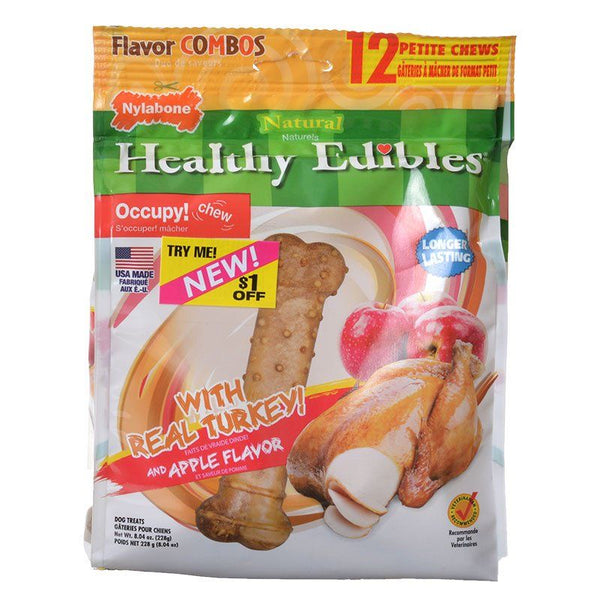 Nylabone Healthy Edibles Flavor Combos Treats - Turkey & Apple, Petite - 12 Pack-Dog-Nylabone-PetPhenom