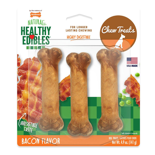 Nylabone Healthy Edibles Longer Lasting Bacon Treats Regular 3 count-Dog-Nylabone-PetPhenom