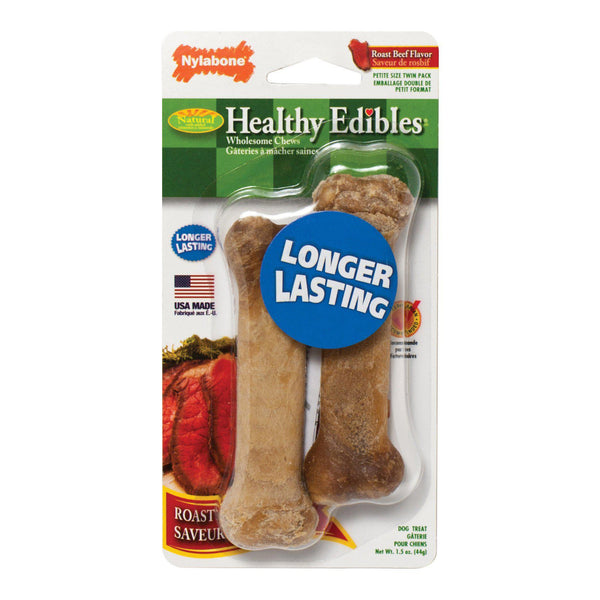 Nylabone Healthy Edibles Longer Lasting Beef Treats Petite 2 count-Dog-Nylabone-PetPhenom