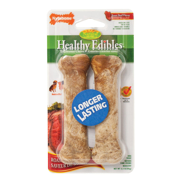 Nylabone Healthy Edibles Longer Lasting Beef Treats Regular 2 count-Dog-Nylabone-PetPhenom