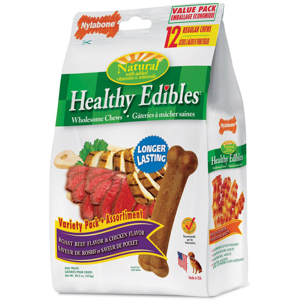 Nylabone Healthy Edibles Longer Lasting Roast Beef and Chicken Treats Regular 12 count-Dog-Nylabone-PetPhenom