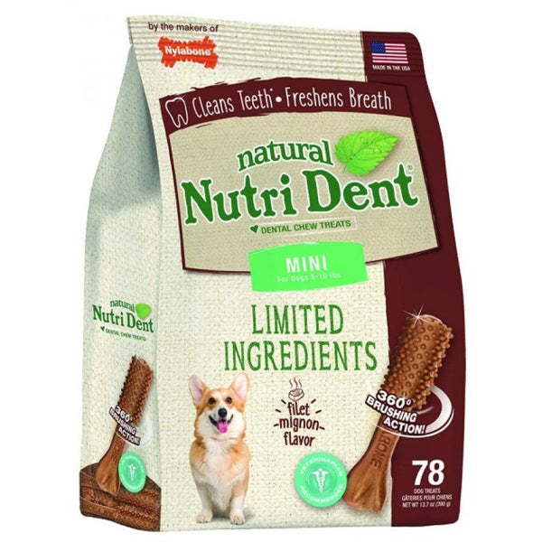 Nylabone Natural Nutri Dent Filet Mignon Dental Chews - Limited Ingredients, Mini - 78 count-Dog-Nylabone-PetPhenom