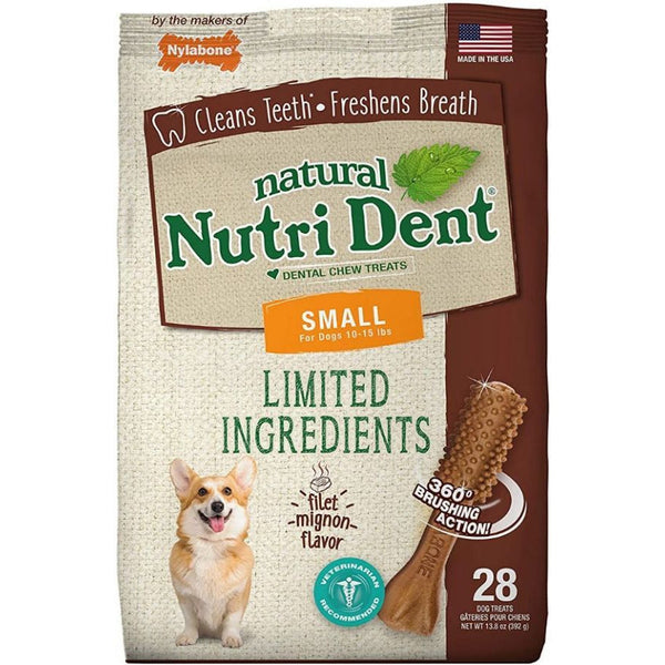 Nylabone Natural Nutri Dent Filet Mignon Dental Chews - Limited Ingredients, Small - 28 Count-Dog-Nylabone-PetPhenom