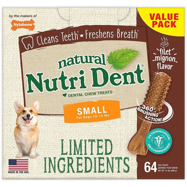 Nylabone Natural Nutri Dent Filet Mignon Dental Chews - Limited Ingredients, Small - 64 count-Dog-Nylabone-PetPhenom