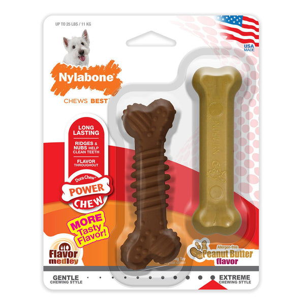 Nylabone Power Chew Peanut Butter and Textured Dog Chew Toy 2 pack Regular-Dog-Nylabone-PetPhenom