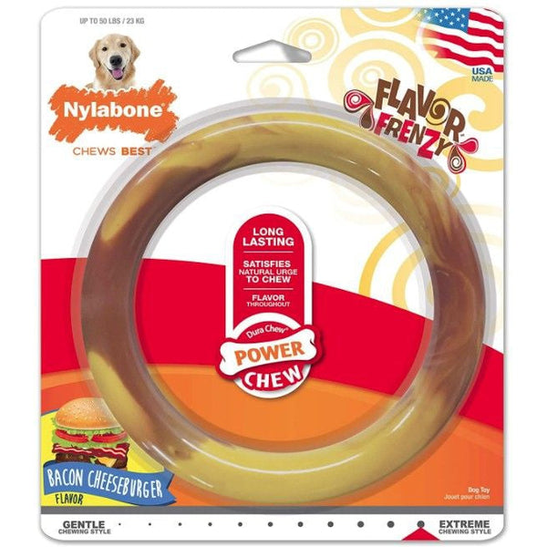 Nylabone Power Chew Ring Dog Toy Bacon Cheeseburger Flavor Large, 1 count-Dog-Nylabone-PetPhenom