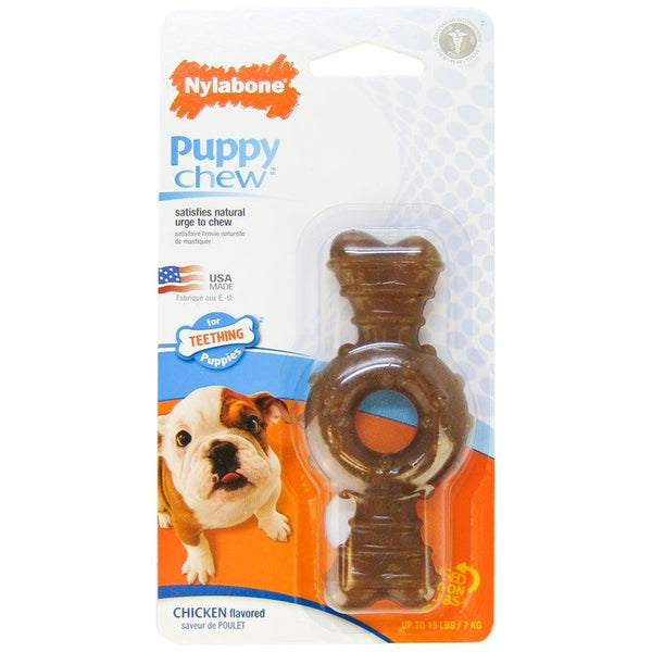 Nylabone Puppy Chew Textured Ring & Bone - Chicken Flavor, Petite (1 Pack)-Dog-Nylabone-PetPhenom